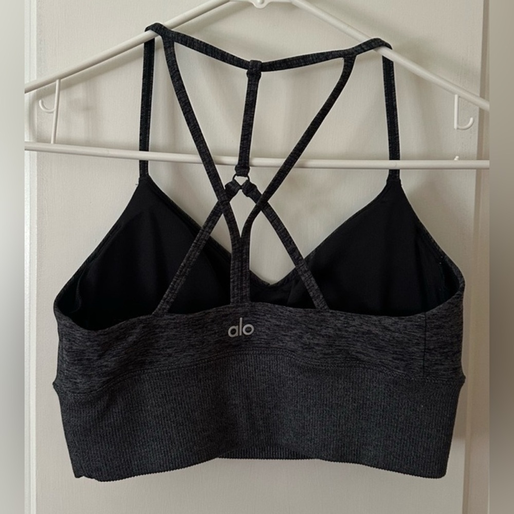ALO Yoga Alosoft black heather sports bra SM - Picture 2 of 3